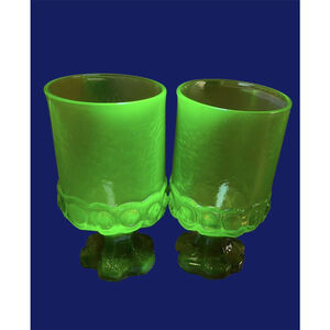 Tiffin Franciscan Citron Green Madeira Water Goblet Glasses Uranium Glowing Vtg